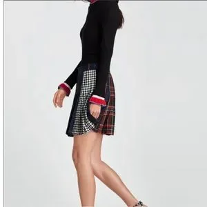 Zara Skirts Zara Patchwork Tartan Plaid Pleated Mini Skirt